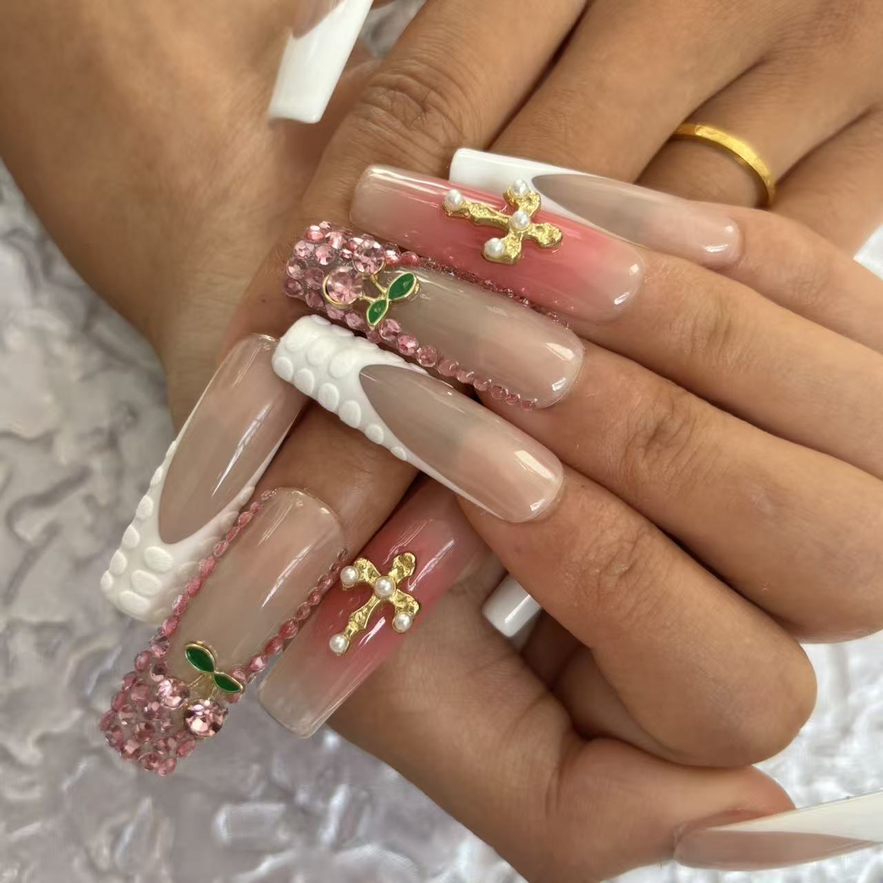 Cherry Blush Handmade Nails D044