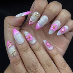 Blossoming Pink Ombre Handmade Nails D448b