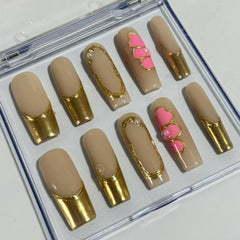 Pink - Gold Chic Handmade Nails D026