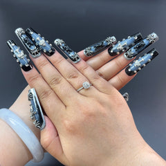 Gothic Silver Charm Handmade Nails G012