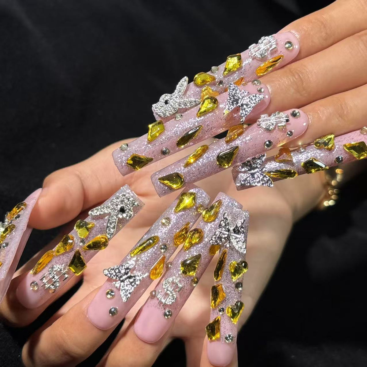 Golden Firework Elegance Handmade Nails G034