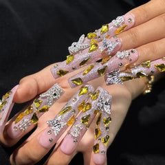 Golden Firework Elegance Handmade Nails G034