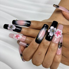 Blush - Noir Floral Handmade Nails D023