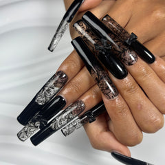 Black & Silver Fantasy Handmade Nails Z002