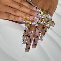 Golden Firework Elegance Handmade Nails G034