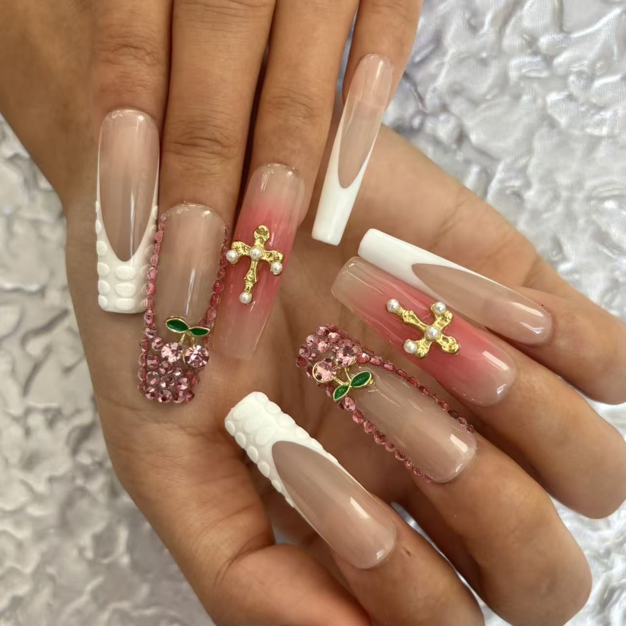 Cherry Blush Handmade Nails D044