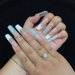 Blush - Blue Gilded Pearl Handmade Nails D022