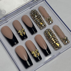 Glamour Bow & Bling Handmade Nails D036