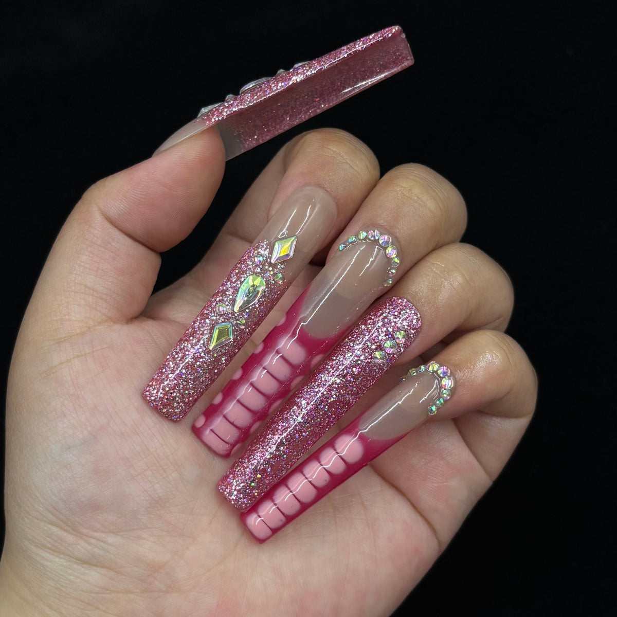 Pink Sparkle Handmade Nails L144
