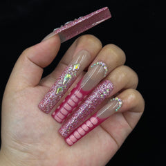 Pink Sparkle Handmade Nails L144