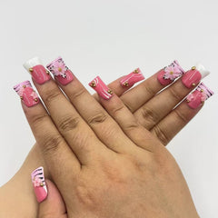 Pink Zebra Bling duck nails L264