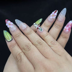 Charming Floral Fusion Handmade Nails D418