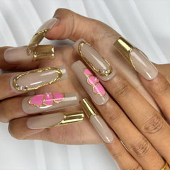Pink - Gold Chic Handmade Nails D026
