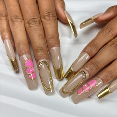 Pink - Gold Chic Handmade Nails D026